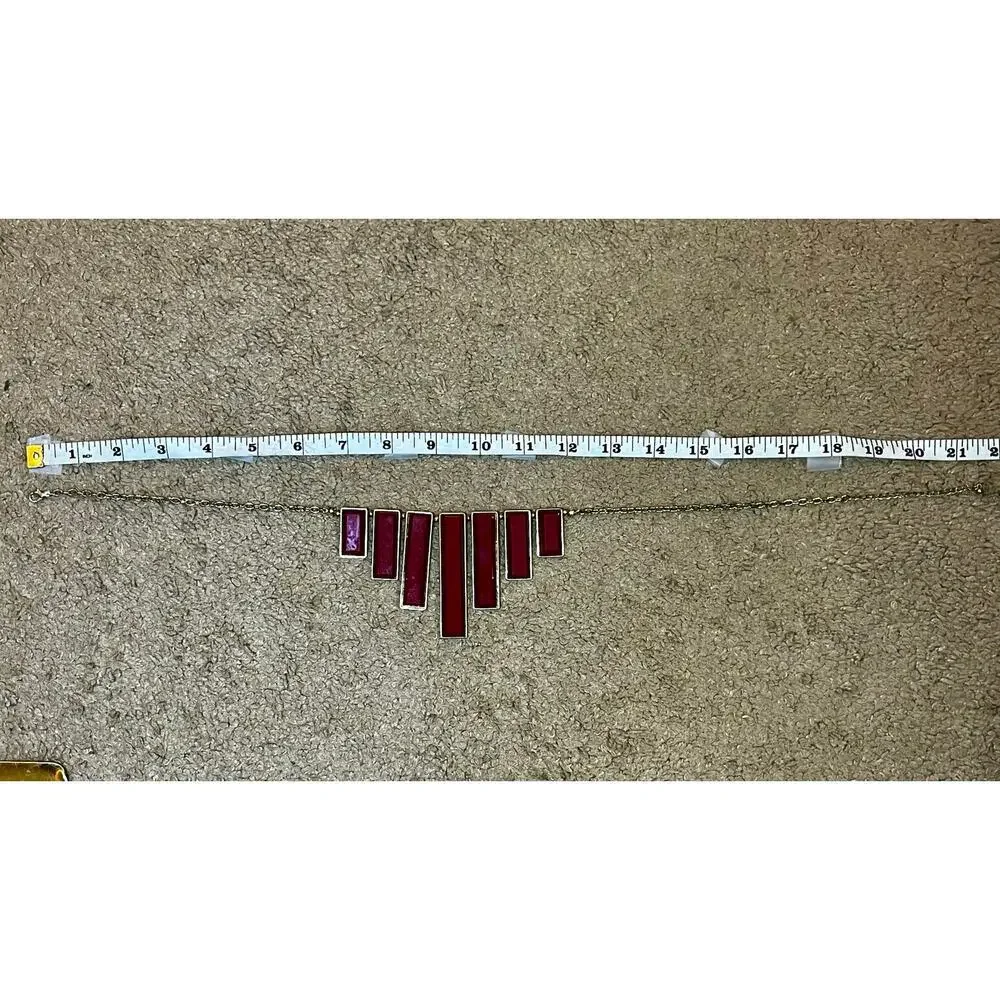 Anthropologie Red Geometric Bib Necklace Gold Tone Vintage